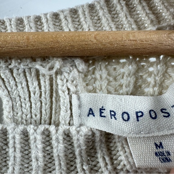 Aeropostale Beige Cropped Knit Sweater with Crisscross Back – Size Medium - Picture 6 of 6
